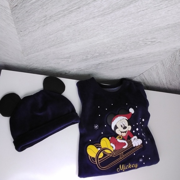 Disney Baby Mickey Mouse Christmas 2pc Set Coverall Jumpsuit Newborn (Blue) - Picture 3 of 8